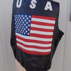 Vintage Black Leather Biker's USA Motorcycle Vest XXL Lucky Leather